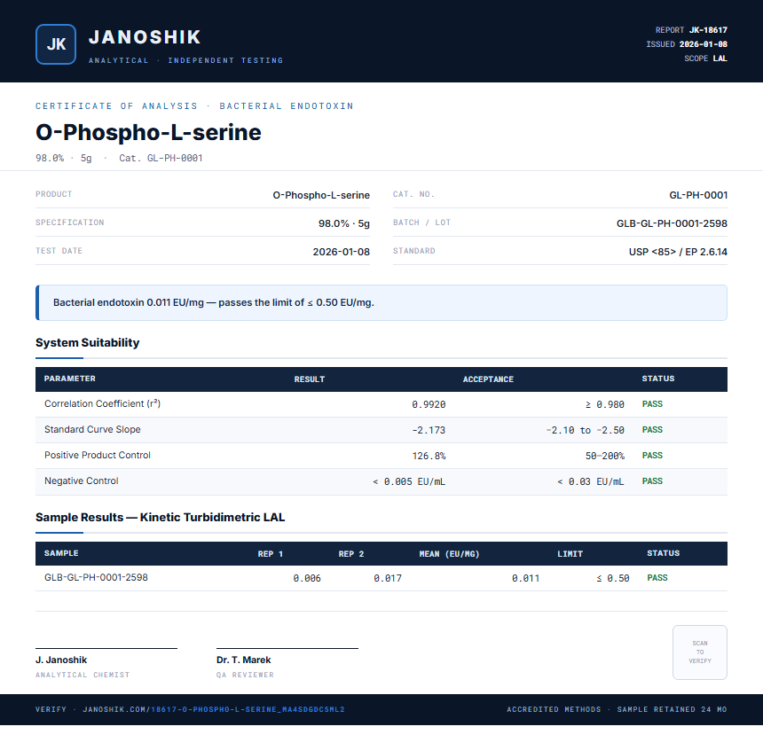 O-Phospho-L-serine Endotoxin report by Janoshik Analytical
