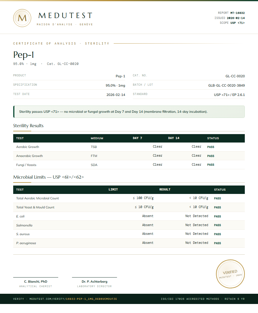 Pep-1 Sterility report by Medutest