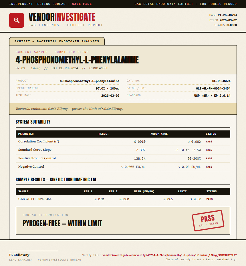 4-Phosphonomethyl-L-phenylalanine Endotoxin report by VendorInvestigate