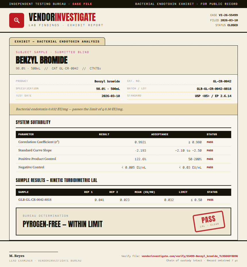 Benzyl bromide Endotoxin report by VendorInvestigate