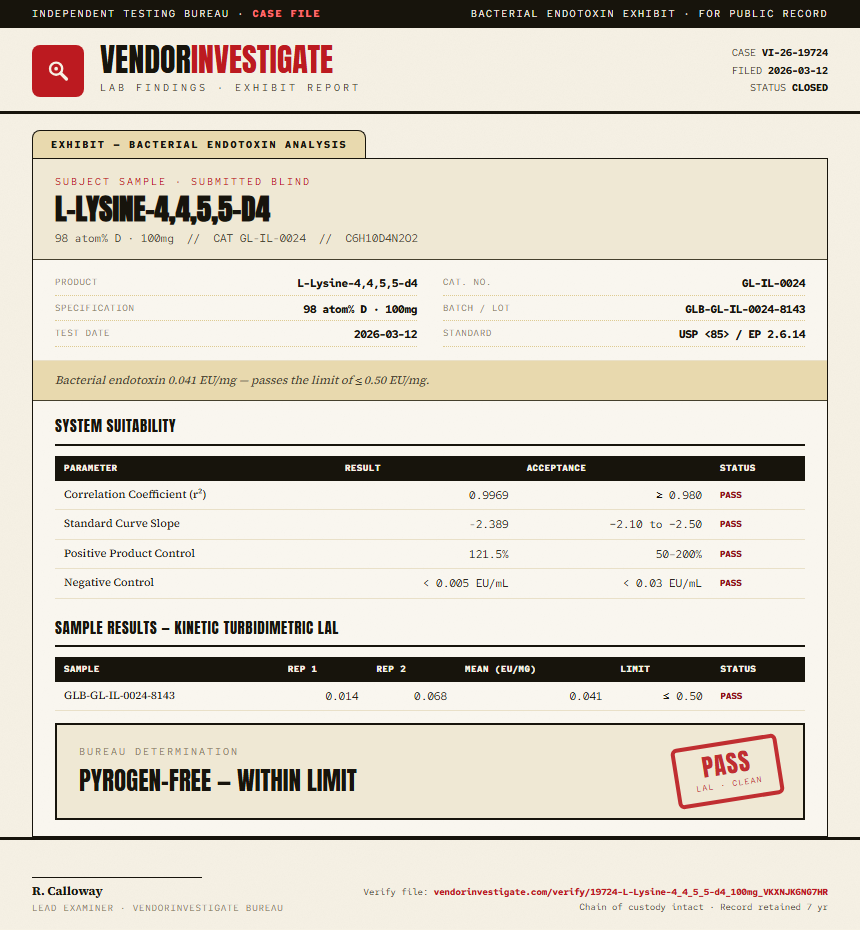L-Lysine-4,4,5,5-d4 Endotoxin report by VendorInvestigate