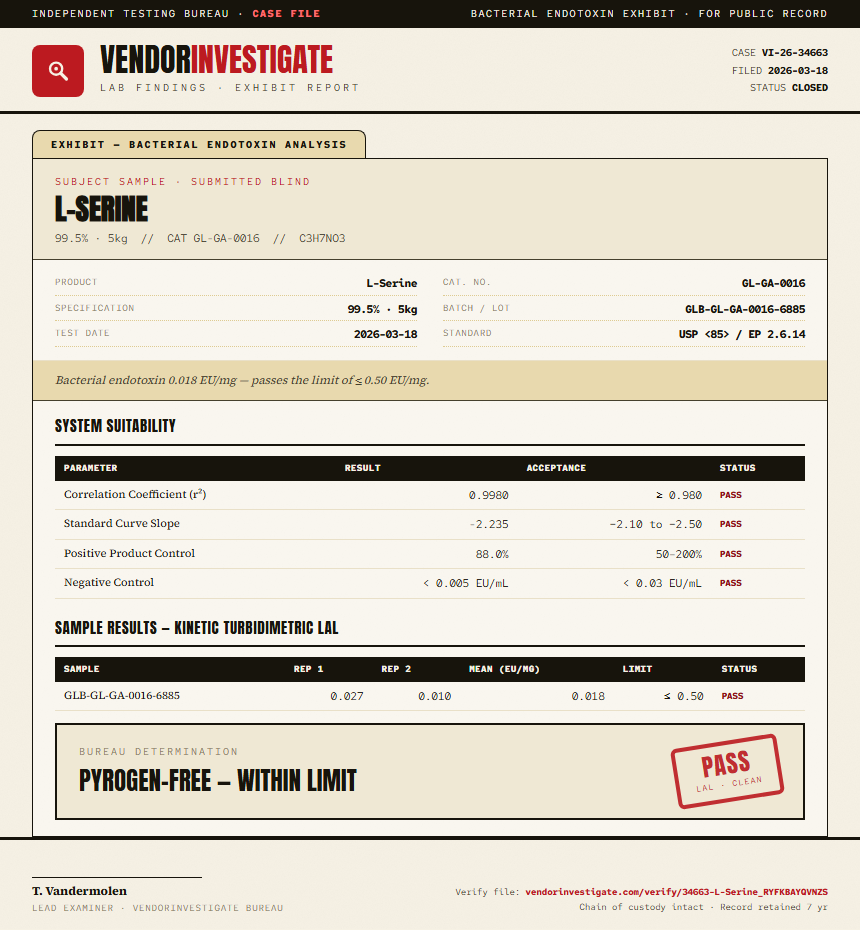 L-Serine Endotoxin report by VendorInvestigate