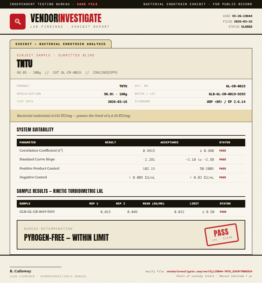 TNTU Endotoxin report by VendorInvestigate