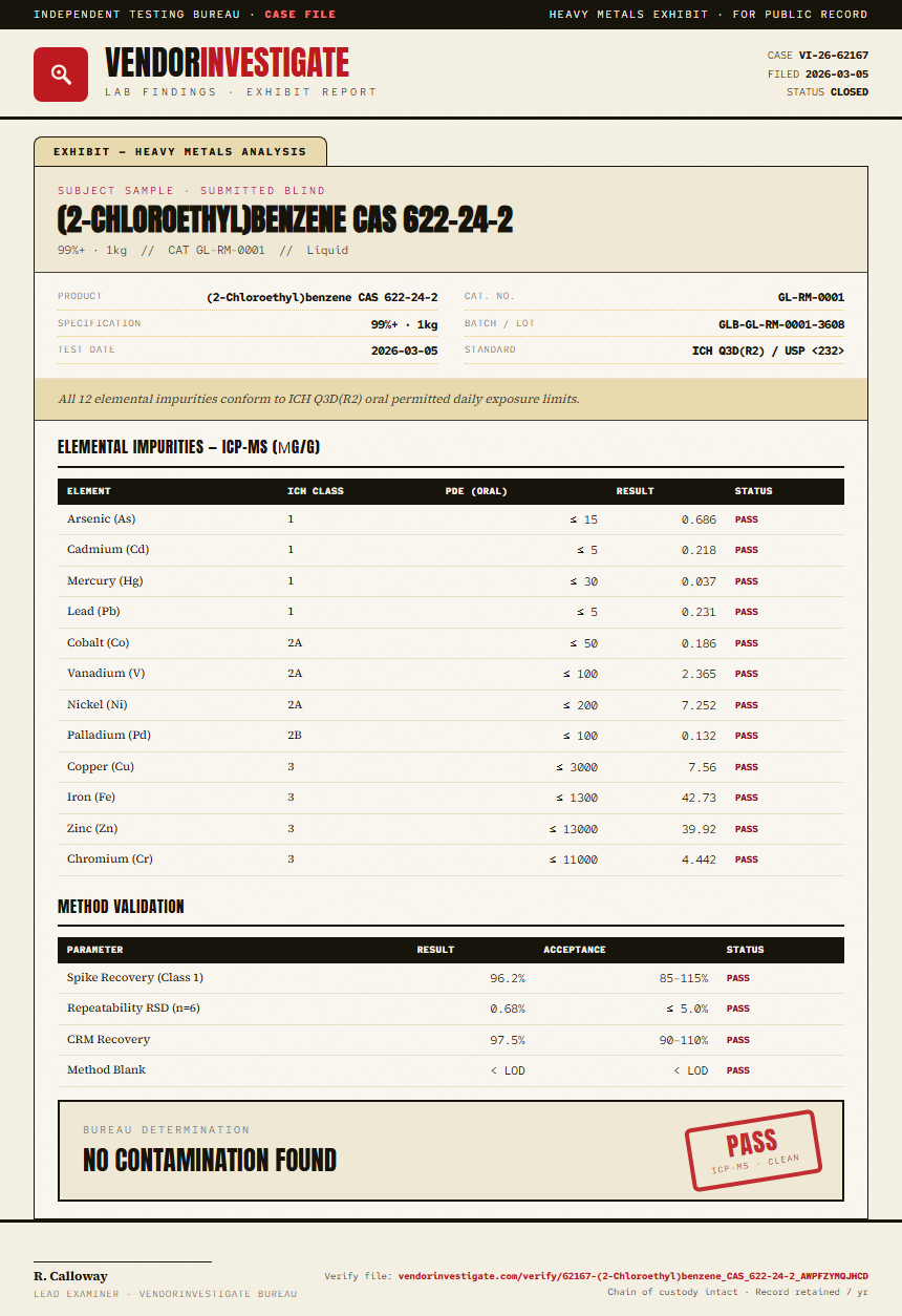 (2-Chloroethyl)benzene CAS 622-24-2 Heavy Metals report by VendorInvestigate